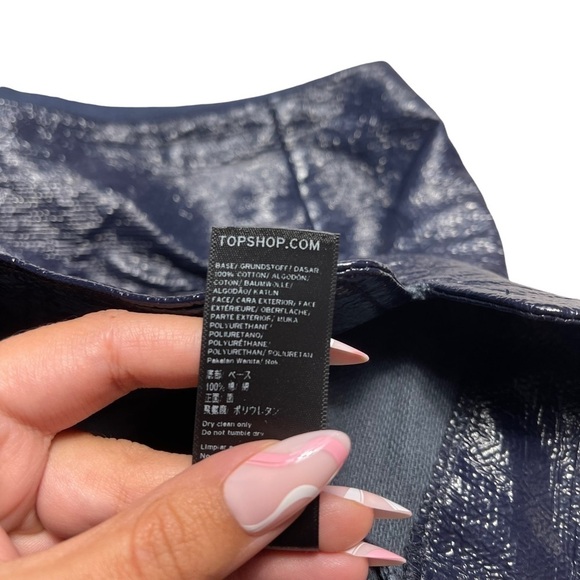 TopShop Navy Blue Crinkle Mini Skirt 8 - Picture 5 of 8
